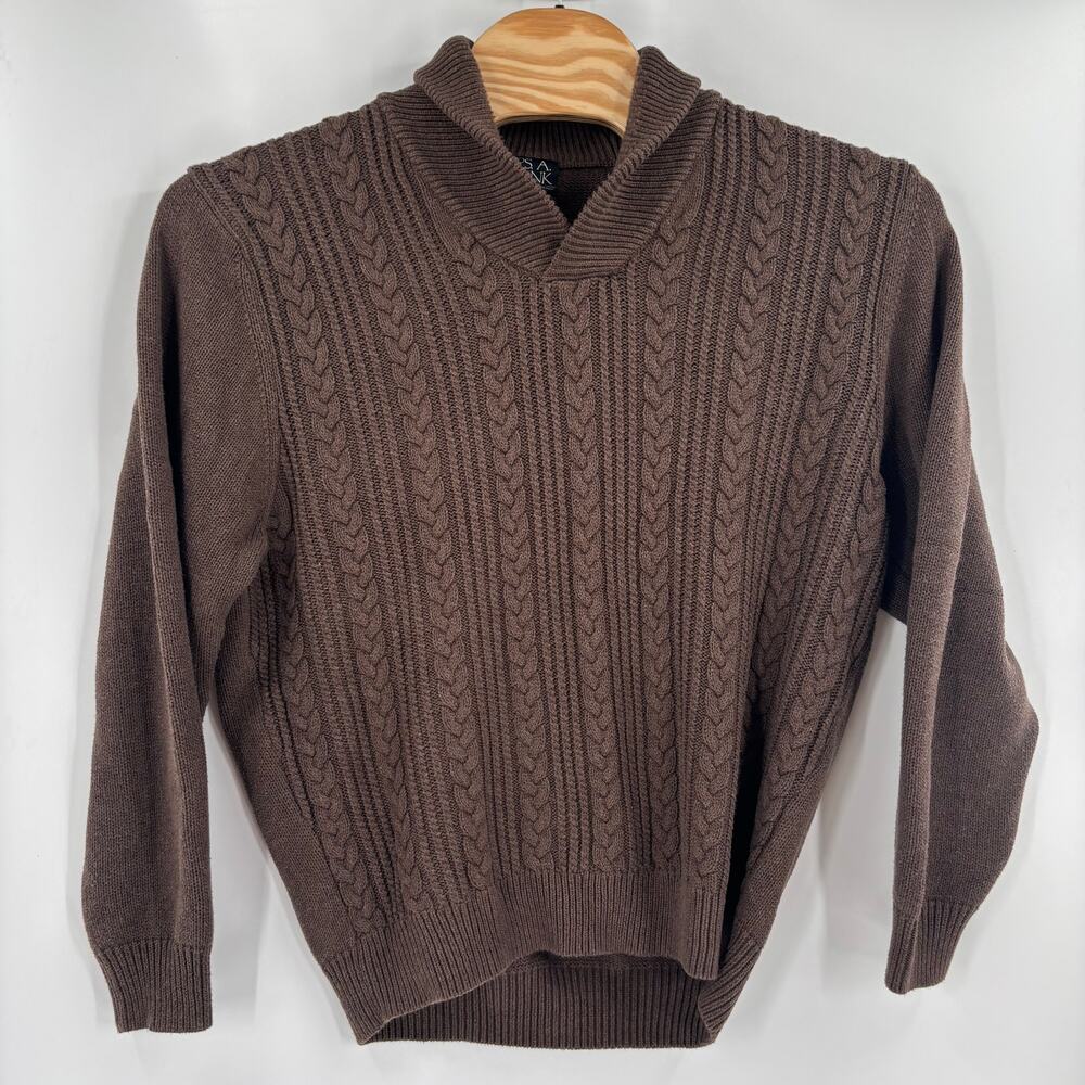 Jos. A. Bank Mens XL Brown Cable Knit Long Sleeve Shawl Collar Pullover Sweater - Picture 4 of 5